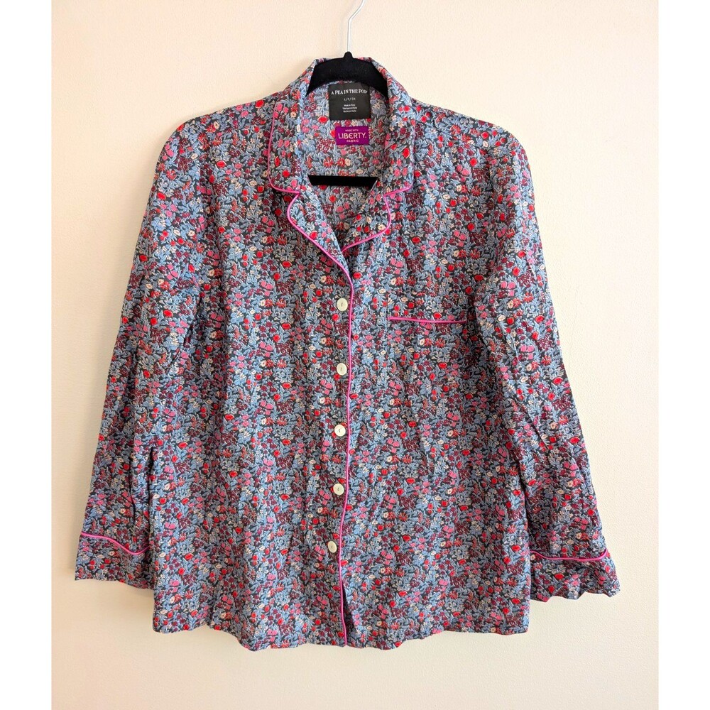 A Pea in the Pod Liberty Floral 100% Cotton Woven Pajama Top sz S Piped
